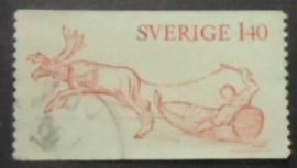 Selo postal da Suécia de 1972 Reindeer and Sledge