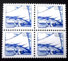 Quadra de selos postais do Brasil de 1976 Jangadeiro