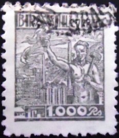 Selo postal do Brasil de 1942 Siderurgia 1$ U