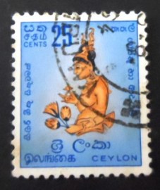 Selo postal do Sri Lanka de 1958 Fresco of the Sigiriya