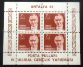 Bloco postal da Turquia de 1982 Stamp Exhibition Antalya 82