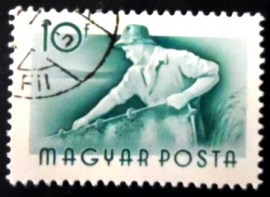 Selo postal da Hungria de 1955 Fisherman