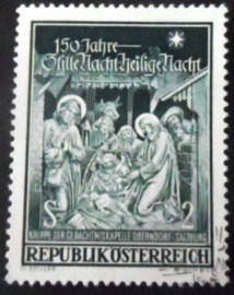 Selo postal da Áustria de 1968 Crib of the memorial chapel Oberndorf