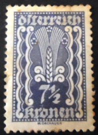 Selo postal da Áustria de 1922 Symbolism Ear of Corn 7½