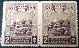 Par de selos postais da Nicarágua de 1938 Mail Coach