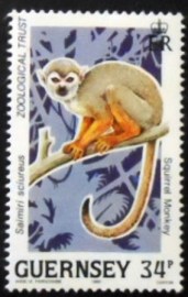 Selo postal de Guernsey de 1989 Guinanan Squirrel Monkey