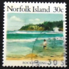 Selo postal de Norfolk Island de 1988 Rock Fishing