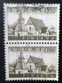 Par de selos postais da Finlândia de 1963 Lammi Church