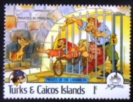 Selo postal das Ilhas Turco e Caicos de 1985 Pirates in prison