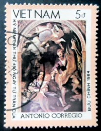 Selo postal do Vietnam de 1984 Madonna della Scodella