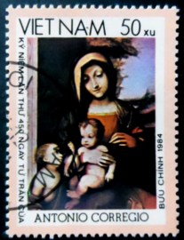 Selo postal do Vietnam de 1984 Madonna Bolognini