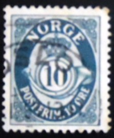 Selo postal da Noruega de 1950 Posthorn 10