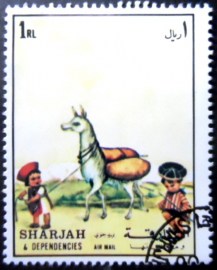 Selo postal do Sharjah de 1972 Children from Peru