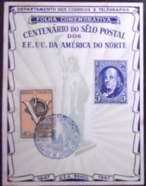 Folhinha Autorizada nº 6 de 1947 Centenário Selo Postal Americano A