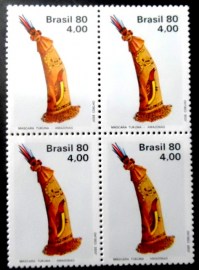 Quadra de selos do Brasil de 1980 Máscara Tukuna