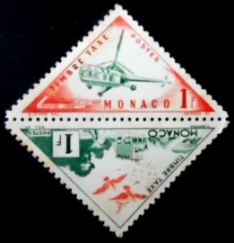 Par de selos de Monaco de 1954 Homing Pigeons and Helicopter Sikorsky S-51