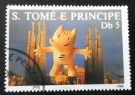 Selo postal de S.Tomé e Princípe de 1988 View of Barcelona