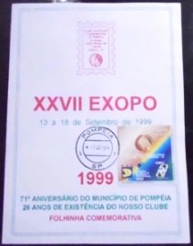 Folhinha Comemorativa de 1999 Clube Filatélico de Pompéia