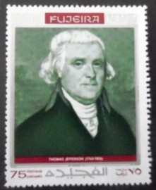 Selo postal de Fujeira de 1970 Thomas Jefferson
