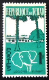 Selo postal dp Tchad de 1968 Lagoon and Elephant