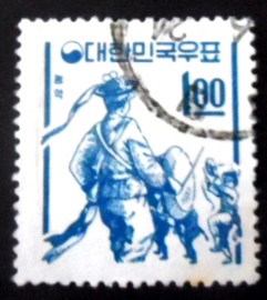 Selo postal da Coréia do Sul de 1963 Farmer's dance