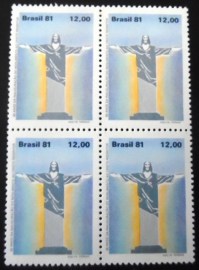 Quadra de selos do Brasil de 1981 Cristo Redentor