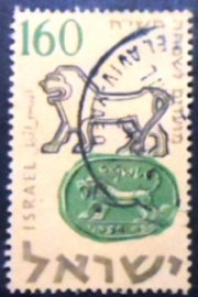 Selo postal de Israel de 1957 Servant of Jeroboam and Lion