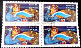 Quadra de selos postais do Brasil de 1986 Pavão Misterioso
