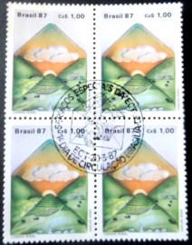 Quadra de selos postais do Brasil de 1987 Correio Rural