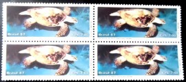 Quadra de selos postais do Brasil de 1987 Tartaruga-de-Pente