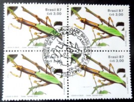 Quadra de selos postais do Brasil de 1987 Louva-a-deus