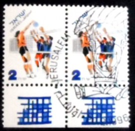 Par de selos postais de Israel de 1996 Women's Volleyball T