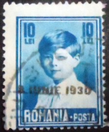 Selo postal da Romênia de 1930 Michael I of Romania overprinted 10