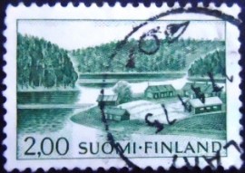 Selo postal da Finlândia de 1974 Farm on Lake Shore