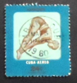 Selo postal de Cuba de 1957 Diver