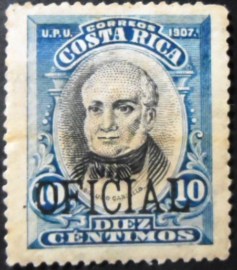 Selo postal da Costa Rica de 1908 Braulio Carillo Colina OFICIAL