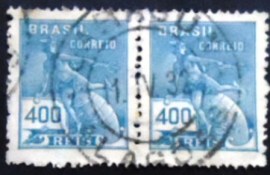 Par de selos postais do Brasil de 1921 Mercúrio e Globo 400