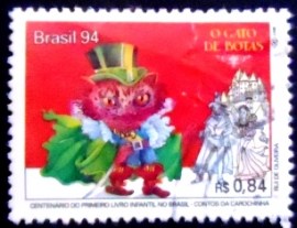 Selo postal do Brasil de 1994 Gato de Botas