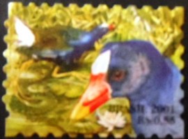 Selo postal do Brasil de 2001 Frango d'água azul