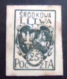 Selo postal da Lituânia de 1921 The coat of arms 25
