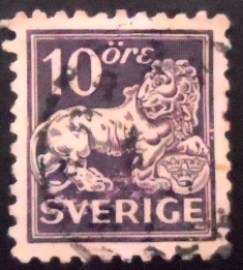 Selo postal da Suécia de 1934 Standing Lion 10