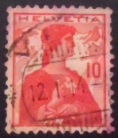 Selo postal da Suiça de 1909 Helvetia statue