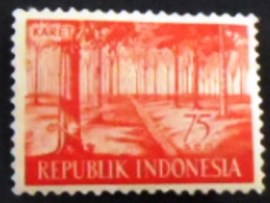 Selo postal da indonésia de 1960 Pará Rubber Tree