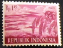 Selo postal da indonésia de 1960 Rice plants