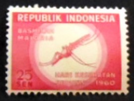 Selo postal da indonésia de 1960 Anopheles Mosquito