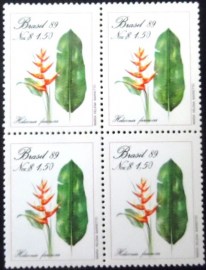 Quadra de selos postais do Brasil de 1989 Heliconia farinosa