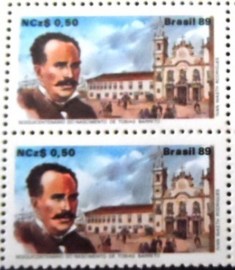 Par de selos postais do Brasil de 1989 Tobias Barreto