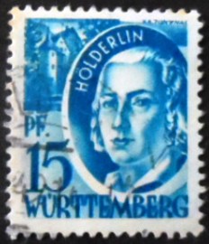 Selo postal de Wurttemberg de 1948 Friedrich Hölderlin