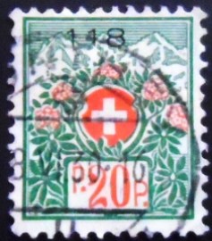 Selo postal da Suiça de 1926 Swiss coat of arms rhododendron 20