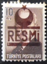 Selo postal da Turquia de 1953 Ismet Inonu Overprinted in Dark Brown